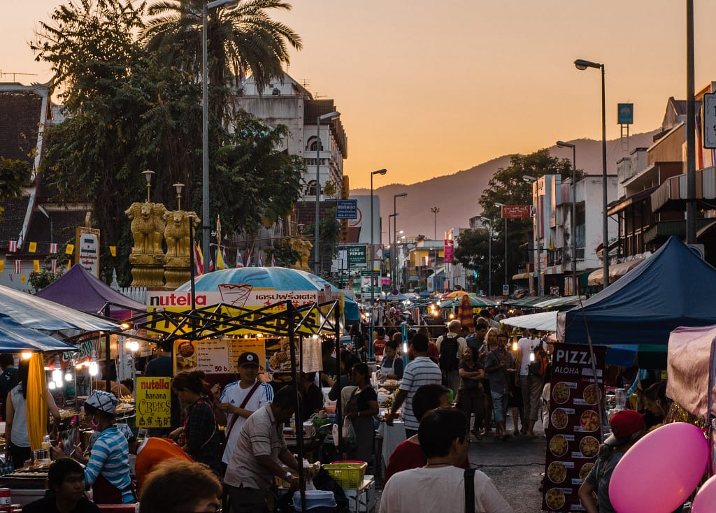 Chiang Mai, Thailand: Sunset on the New Year's Even Market
